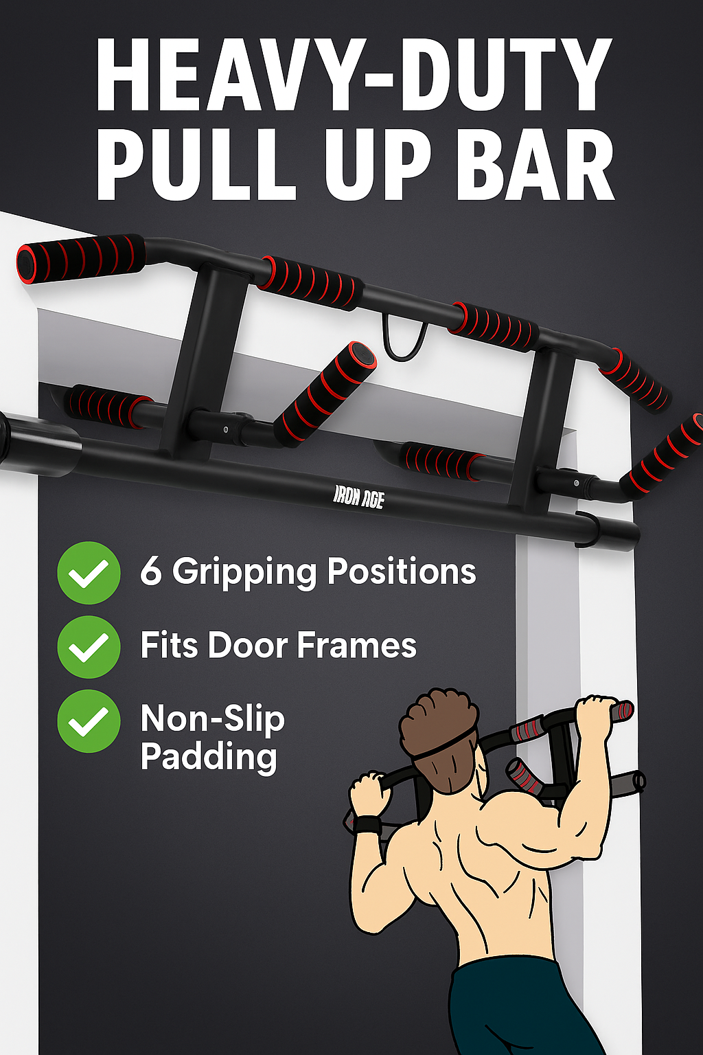 Xytra Enhanced Doorway Pull Up Bar - Smart Hook Ergonomic Grip